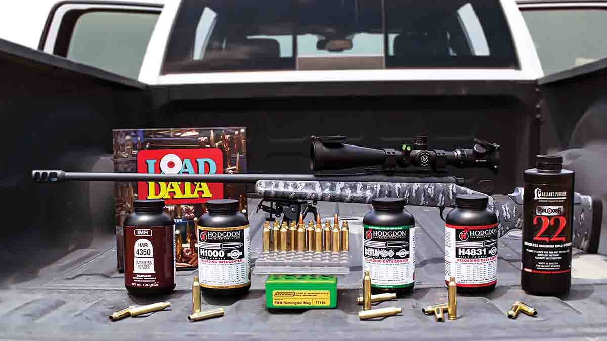 A wide selection of powders and bullets were selected for testing. Limited quantities of brass forced testing to feature a single bullet and powder combination in most cases.